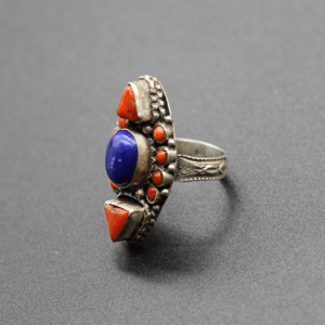 Vint.Ant. Silver Ring Lapis Lazuli Coral