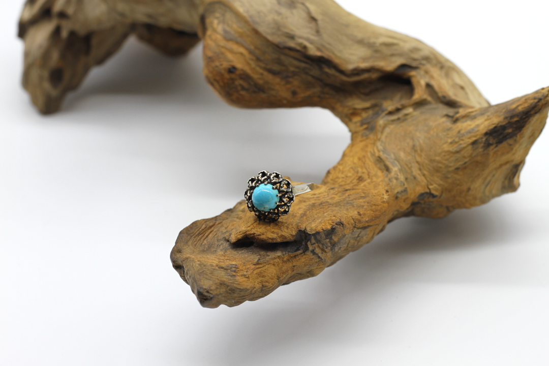 Unique Antique Silver Ring with hand selected Turquoise Stone