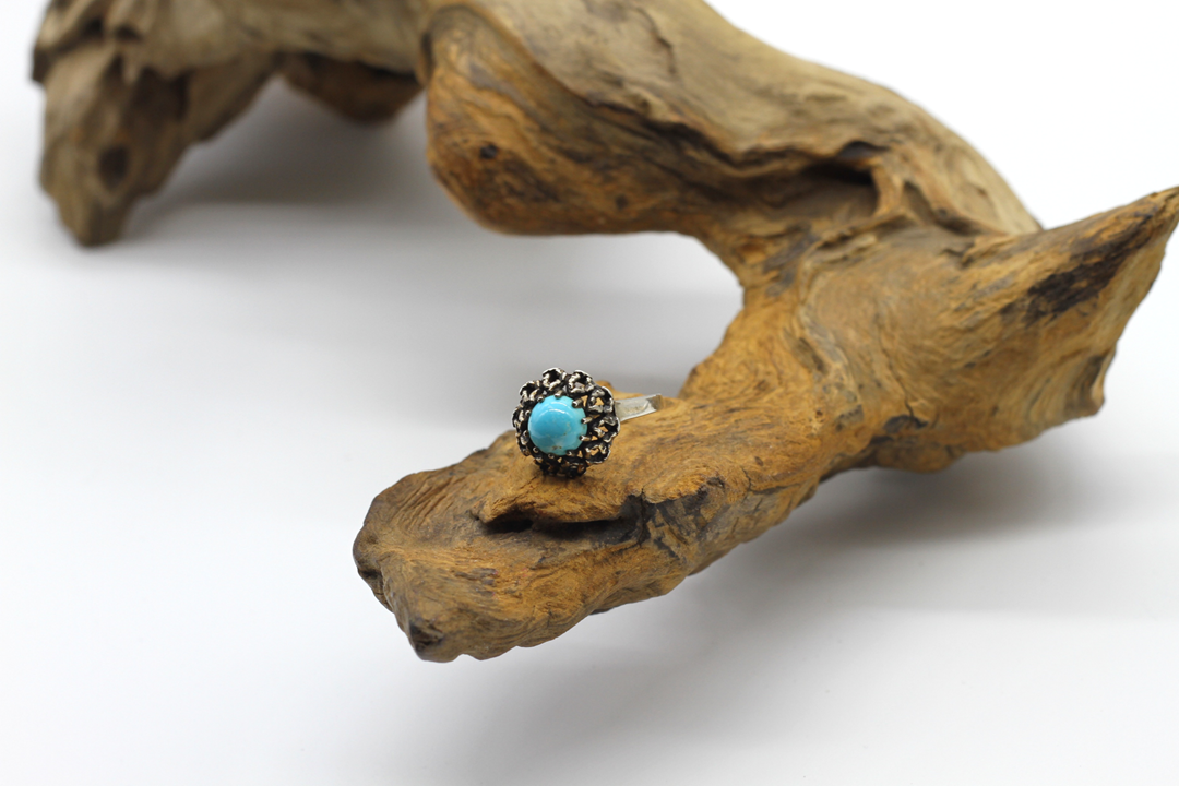 Unique Antique Silver Ring with hand selected Turquoise Stone