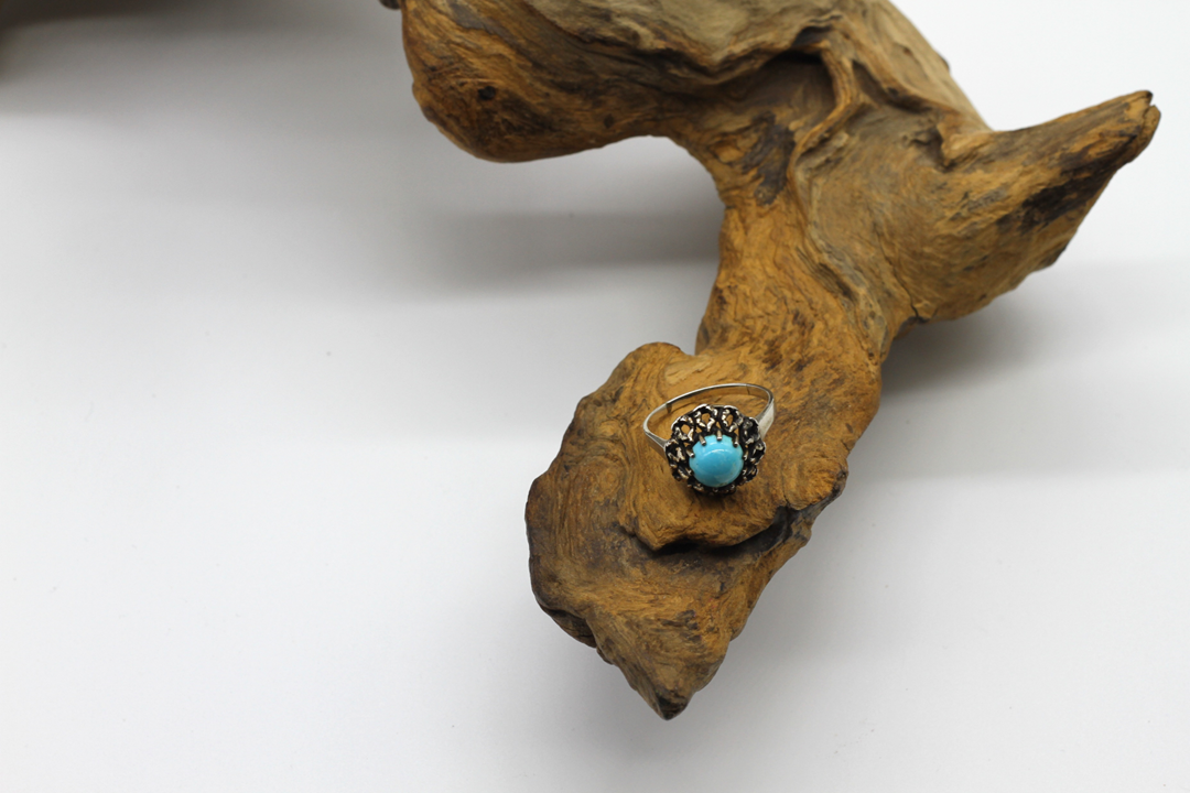 Unique Antique Silver Ring with hand selected Turquoise Stone